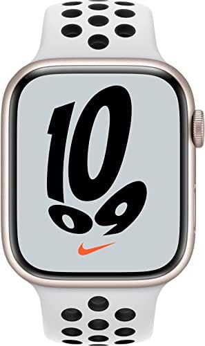 Apple Watch Nike Series 7 (GPS) 45mm Starlight Aluminum Case With Pure Platinum/Black Nike Sport Band (Renewed)