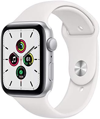 Apple Watch SE (GPS 44mm) - Silver Aluminum Case with White Sport Band (Renewed)