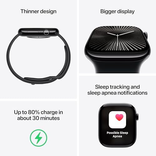 Apple Watch Series 10 [GPS 42mm Case] Smartwatch With Rose Gold Aluminum Case With Light Blush Sport Band - S/M. Fitness Tracker ECG App Always-On Retina Display Water Resistant