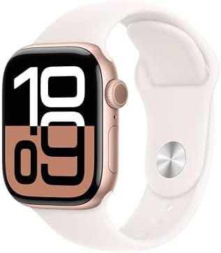 Apple Watch Series 10 [GPS 42mm case] Smartwatch with Rose Gold Aluminum Case with Light Blush Sport Band - S/M. Fitness Tracker ECG App Always-On Retina Display Water Resistant