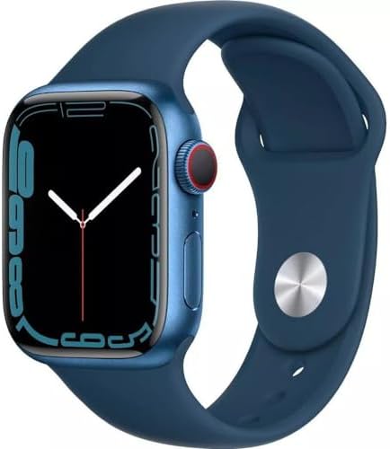 Apple Watch Series 7 (GPS + Cellular 45mm) Blue Aluminum Case with Abyss Blue Sport Band Regular (Renewed)