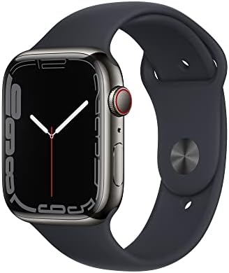 Apple Watch Series 7 (GPS + Cellular 45MM) Graphite Stainless Steel Case with Midnight Sport Band (Renewed)
