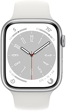 Apple Watch Series 8 [GPS 45mm] - Silver Aluminum Case With White Sport Band S/M (Renewed)