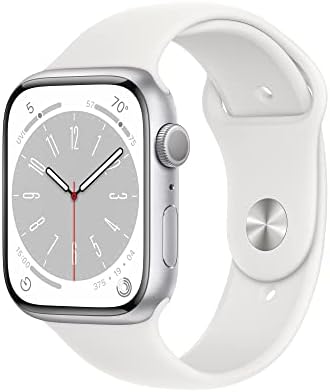 Apple Watch Series 8 [GPS 45mm] - Silver Aluminum Case with White Sport Band S/M (Renewed)