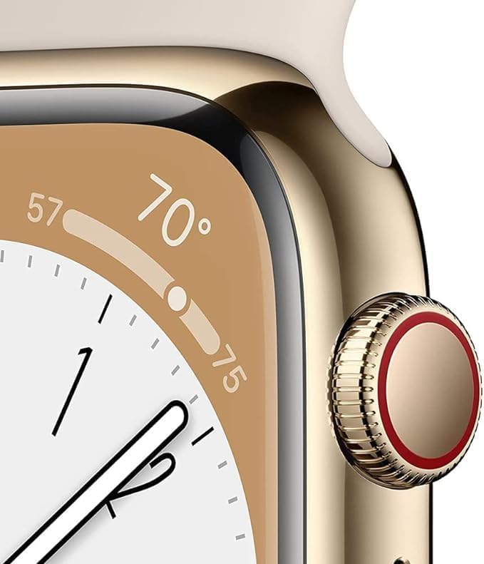 Apple Watch Series 8 (GPS + Cellular 41MM) Gold Stainless Steel Case With Starlight Sport Band - M/L (Renewed)