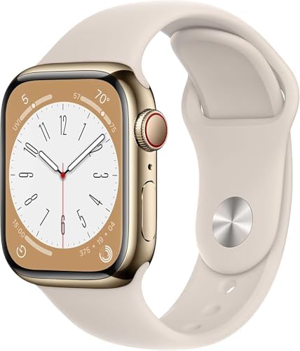 Apple Watch Series 8 (GPS + Cellular 41MM) Gold Stainless Steel Case with Starlight Sport Band - S/M (Renewed)