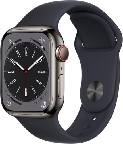 Apple Watch Series 8 [GPS + Cellular 41mm] - Graphite Stainless Steel With Midnight Sport Band S/M (Renewed)