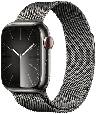 Apple Watch Series 9 [GPS + Cellular 41mm] Smartwatch with Graphite Stainless Steel Case with Graphite Milanese Loop. Fitness Tracker ECG Apps Always-On Retina Display