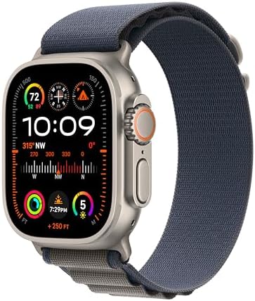 Apple Watch Ultra 2 [GPS + Cellular 49mm] Smartwatch with Rugged Titanium Case & Blue Alpine Loop Medium. Fitness Tracker Precision GPS Action Button Extra-Long Battery Life Carbon Neutral