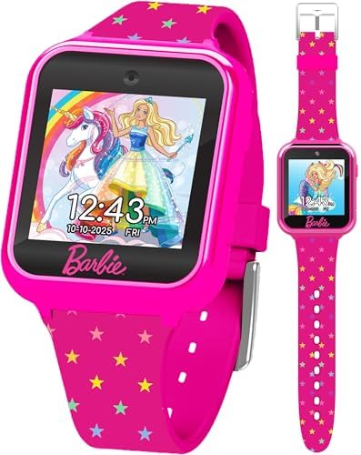 Barbie Kids Smart Watch - Interactive Touchscreen with Games Selfie Camera Step Tracker Alarm and Stylish Printed Silicone Strap - Fits Wrists 5.5" to 8.5"