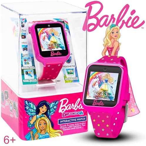 Barbie Kids Smart Watch - Interactive Touchscreen With Games Selfie Camera Step Tracker Alarm And Stylish Printed Silicone Strap - Fits Wrists 5.5" To 8.5"