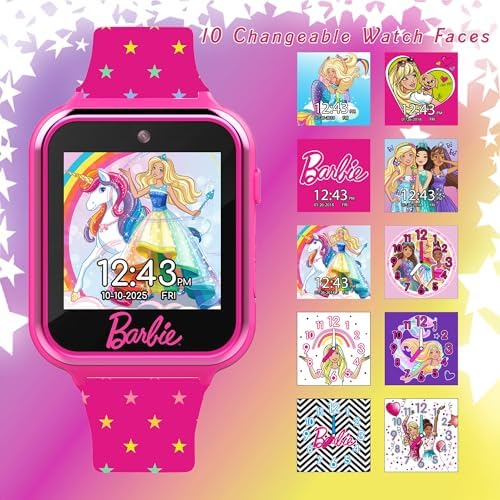 Barbie Kids Smart Watch - Interactive Touchscreen With Games Selfie Camera Step Tracker Alarm And Stylish Printed Silicone Strap - Fits Wrists 5.5" To 8.5"