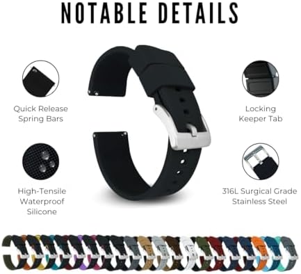 BARTON Elite Silicone Watch Bands - Quick Release - Choose Strap Color & Buckle Color (Stainless Steel Black PVD Or Gunmetal Grey) - 18mm 20mm 22mm & 24mm Watch Straps
