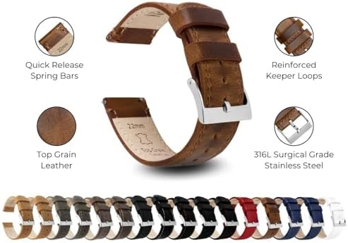 Barton Quick Release - Top Grain Leather Watch Band Strap - Choice Of Width - 16mm 18mm 19mm 20mm 21mm 22mm 23mm Or 24mm