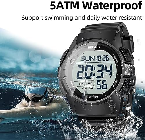 Beeasy Men Digital Sports Watch Waterproof Watch With Stopwatch Countdown Timer Alarm Function Dual Time Rubber Strap Wrist Watch For Men/Student