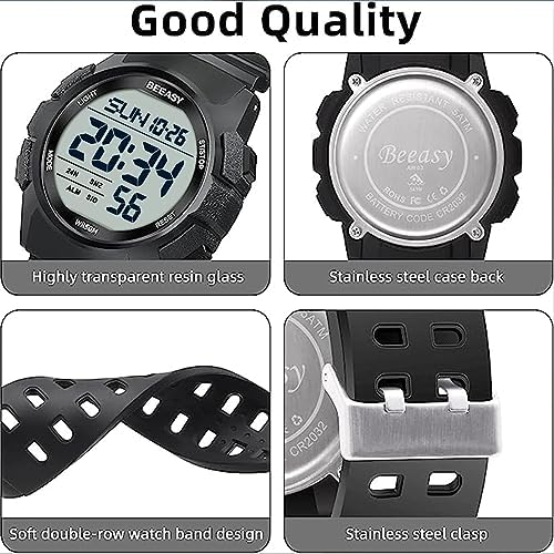 Beeasy Men Digital Sports Watch Waterproof Watch With Stopwatch Countdown Timer Alarm Function Dual Time Rubber Strap Wrist Watch For Men/Student
