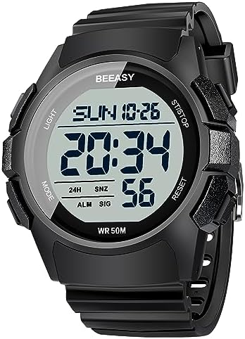 Beeasy Men Digital Sports Watch Waterproof Watch with Stopwatch Countdown Timer Alarm Function Dual Time Rubber Strap Wrist Watch for Men/Student