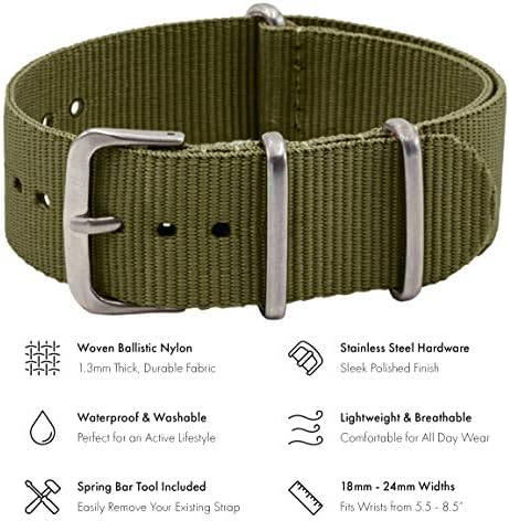 Benchmark Nylon Watch Band - Waterproof Ballistic Nylon One-Piece Military Watch Straps For Men & Women - Choice Of Color & Width - 18mm 20mm 22mm Or 24mm