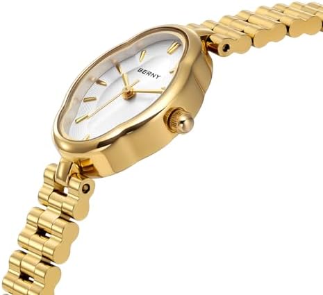 BERNY Gold Watches For Women Dainty Ladies Quartz Watch Vintage Copper Mirrors Shape Japanese Quartz Movement 3ATM Waterproof Fashion Female Wrist Watch Luxury Birthday Gifts