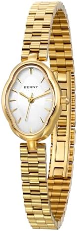 BERNY Gold Watches for Women Dainty Ladies Quartz Watch Vintage Copper Mirrors Shape Japanese Quartz Movement 3ATM Waterproof Fashion Female Wrist Watch Luxury Birthday Gifts