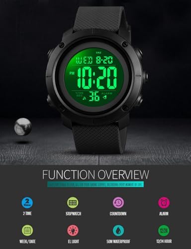 Big Boys Digital Watch Sports Teen Waterproof Military Back Light Watch For Teenagers Boys Ages 11-18 Black