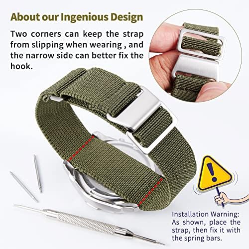 BINLUN Elastic Fabric Nylon Watch Band Waterproof Military Replacement Watch Strap Hook-and-Loop For Men Women Silver & Black Buckle 18/20/22mm