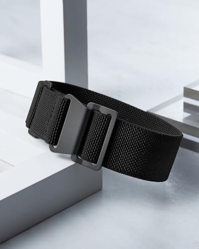 BINLUN Elastic Fabric Nylon Watch Band Waterproof Military Replacement Watch Strap Hook-and-Loop For Men Women Silver & Black Buckle 18/20/22mm