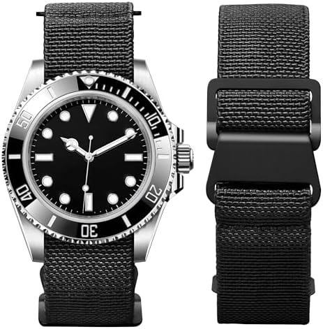 BINLUN Elastic Fabric Nylon Watch Band Waterproof Military Replacement Watch Strap Hook-and-Loop for Men Women Silver & Black Buckle 18/20/22mm