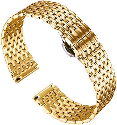 BINLUN Ultra Thin Mesh Stainless Steel Watch Band Light Watch Strap Polished Watch Bracelets Replacement 12mm/14mm/16mm/18mm/20mm/22mm for Men Women with Butterfly Buckle