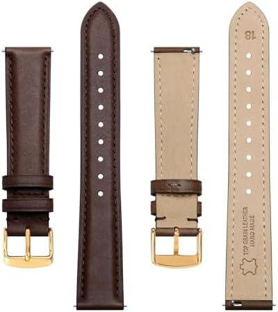 BISONSTRAP Elegant Leather Watch Straps Quick Release Watch Bands For Women And Men 12mm Dark Brown (Gold Buckle)