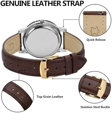 BISONSTRAP Elegant Leather Watch Straps Quick Release Watch Bands For Women And Men 12mm Dark Brown (Gold Buckle)