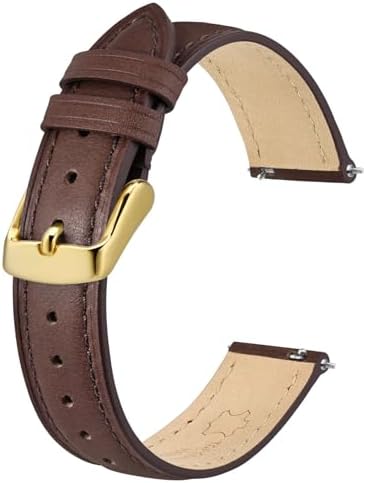BISONSTRAP Elegant Leather Watch Straps Quick Release Watch Bands for Women and Men 12mm Dark Brown (Gold Buckle)