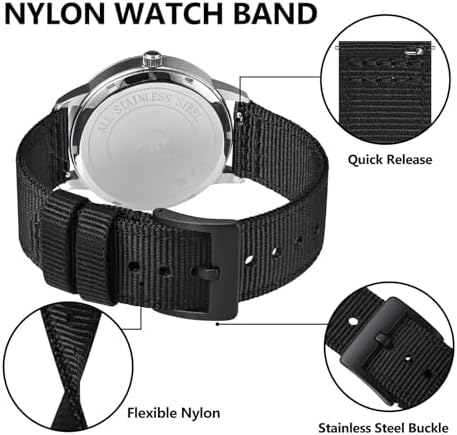 BISONSTRAP Men’s Nylon Watch Bands Two-Piece Military Watch Straps Quick Release Brushed Buckle Band Width 18mm 19mm 20mm 22mm