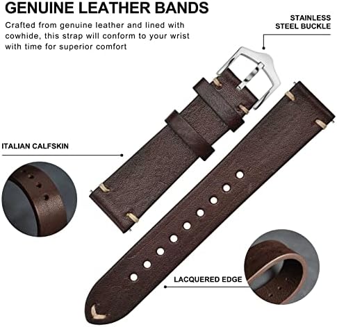 BISONSTRAP Men's Watch Bands Hand-Stitched Leather Watch Straps Quick Release 18mm 19mm 20mm 21mm 22mm