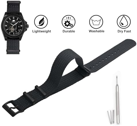 BISONSTRAP Nylon Watch Bands For Men One-Piece Military Watch Straps 18mm 20mm 22mm