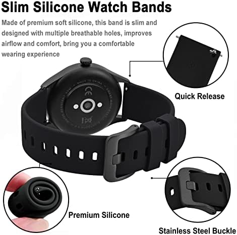 BISONSTRAP Silicone Watch Bands Slim Watch Straps With Quick Release 20mm Black With Black Buckle