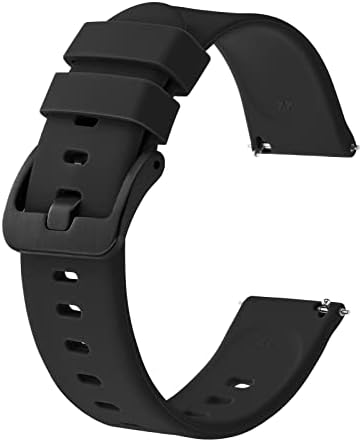 BISONSTRAP Silicone Watch Bands Slim Watch Straps with Quick Release 20mm Black with Black Buckle