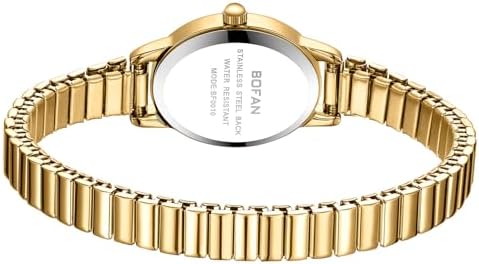 BOFAN 小号金色手表女士易读女士石英腕表带不锈钢扩展带 防水