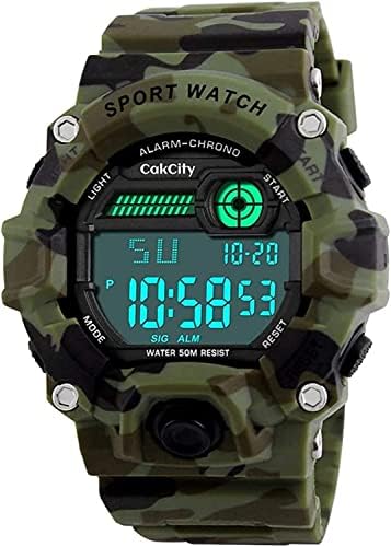 Boys Camouflage LED Sport Watch Waterproof Digital Electronic Casual Military Wrist Kids Sports Watch with Silicone Band Luminous Alarm Stopwatch Watches