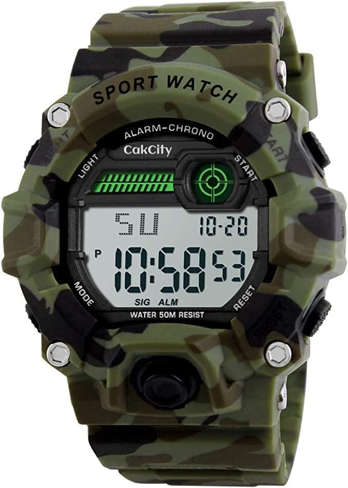 Boys Camouflage LED Sport Watch Waterproof Digital Electronic Casual Military Wrist Kids Sports Watch With Silicone Band Luminous Alarm Stopwatch Watches