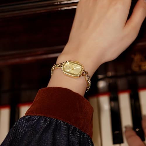 CARLIEN Women Vintage Petite Bracelet Gold Dainty Watch Small Oval Analog Quartz Watch Luxury Waterproof Ladies Diamonds Wristwatch