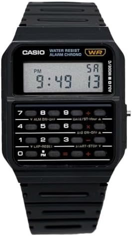 Casio CA53W Vintage Series Data Bank 1/100 SEC Stopwatch Water Resistant 8 Digit Calculator Dual Time Resin Band Resin Case Auto Calendar Daily Alarm 5 Year Battery