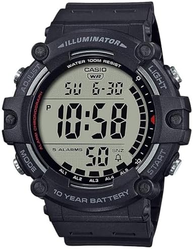 Casio 卡西欧 Illuminator AE1500WH 系列 10 年电池 LED 背光 5 个闹钟 1/100 秒秒秒表 男式数字手表