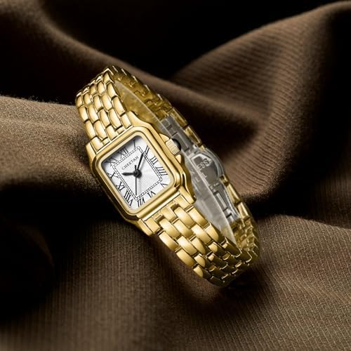 CHEETAH Gold Watches For Women With Small Vintage Bracelet Rectangular Case Roman Dial