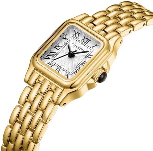 CHEETAH Gold Watches For Women With Small Vintage Bracelet Rectangular Case Roman Dial