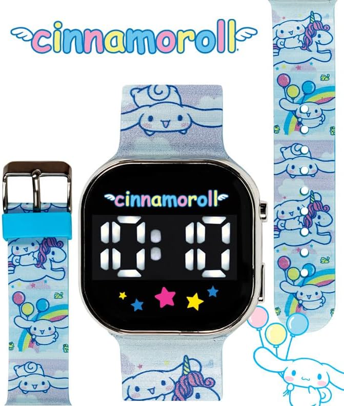 Cinnamoroll Kids Watch – LED Display Square Case Adjustable Plastic Strap Collectible Tin – Perfect For Girls Who Love Cute Characters