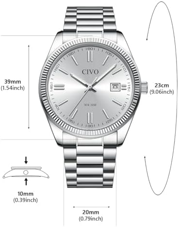 CIVO Analog Mens Watches Silver: Wrist Watches With Date Easy To Read - Dress Stainless Steel Watch For Men Gifts For Husband Father At Birthday Anniversary