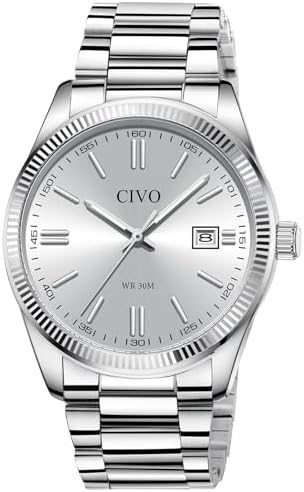 CIVO Analog Mens Watches Silver: Wrist Watches with Date Easy to Read - Dress Stainless Steel Watch for Men Gifts for Husband Father at Birthday Anniversary