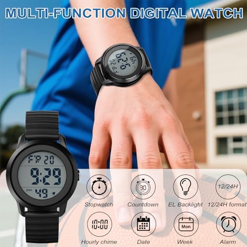 CKV Kids Watch Digital For 10-18 Boys Girls 30M Water Resistant 1.5'' Sports Wristwatch For Kids With Backlight Countdown Stopwatch Alarm