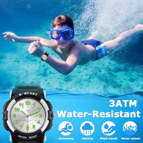 CKV Kids Watch For Boys Girls Ages 5-12 Waterproof Time Teacher Easy To Read Analog Sport Outdoor Children Watches With Soft Band For Kids